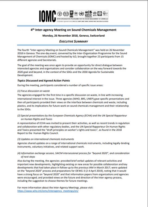 4th Inter-agency Meeting on Sound Chemicals Management